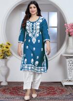 Rayon Morpeach Casual Wear Chikankari Work Readymade Kurti With Pant